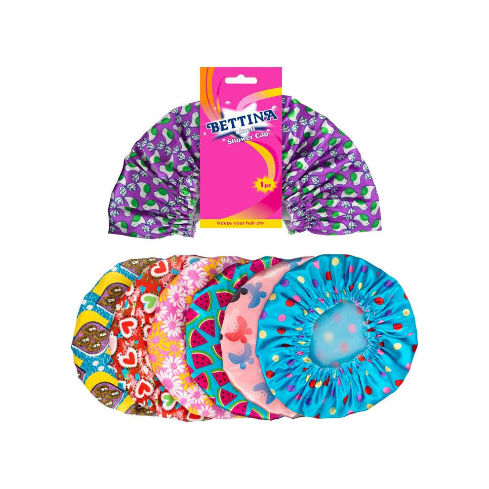 Bettina lined waterproof shower cap assorted colours