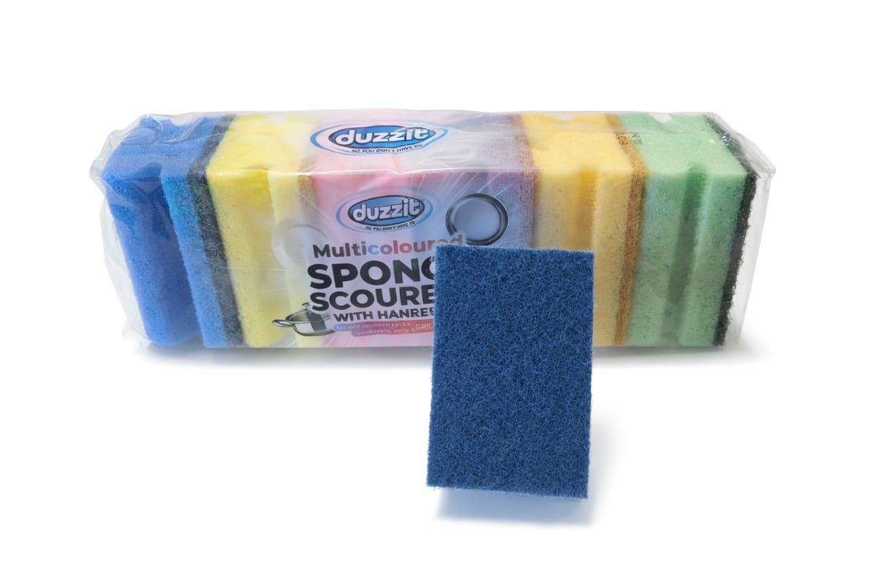 Duzzit Multicoloured Handgrip Sponge Scourers – Pack of 6